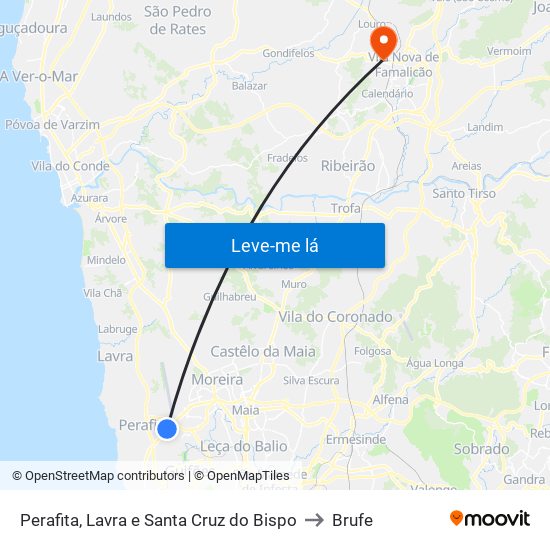 Perafita, Lavra e Santa Cruz do Bispo to Brufe map