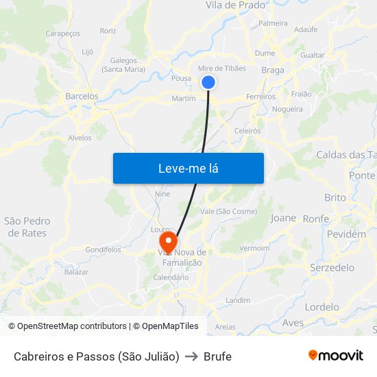 Cabreiros e Passos (São Julião) to Brufe map