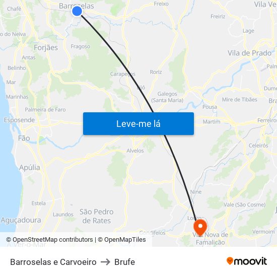 Barroselas e Carvoeiro to Brufe map