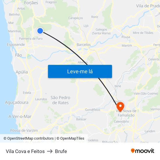 Vila Cova e Feitos to Brufe map