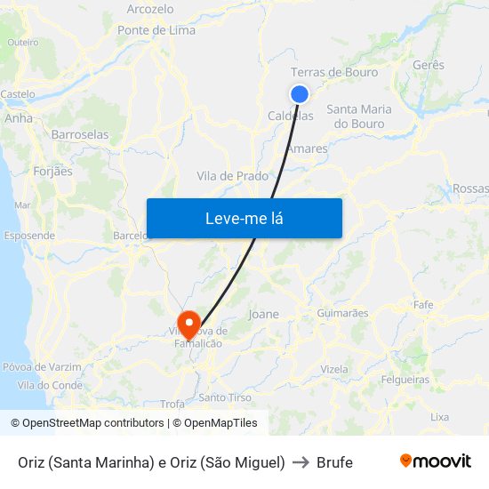 Oriz (Santa Marinha) e Oriz (São Miguel) to Brufe map