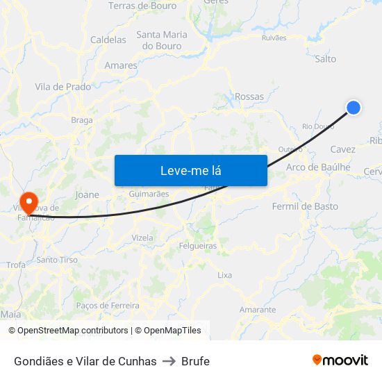 Gondiães e Vilar de Cunhas to Brufe map
