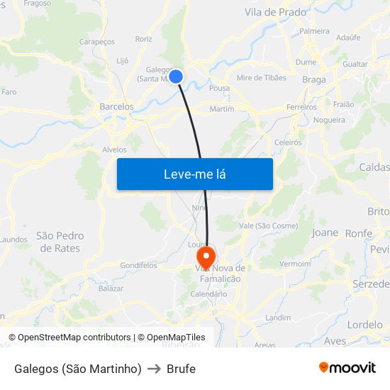 Galegos (São Martinho) to Brufe map