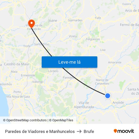 Paredes de Viadores e Manhuncelos to Brufe map