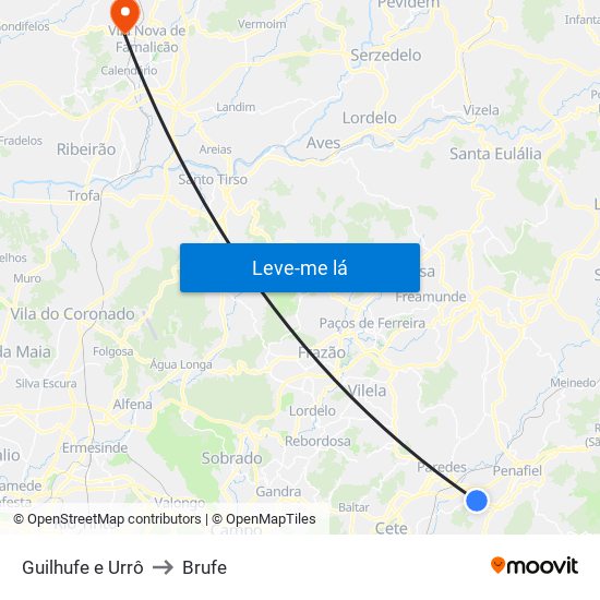 Guilhufe e Urrô to Brufe map