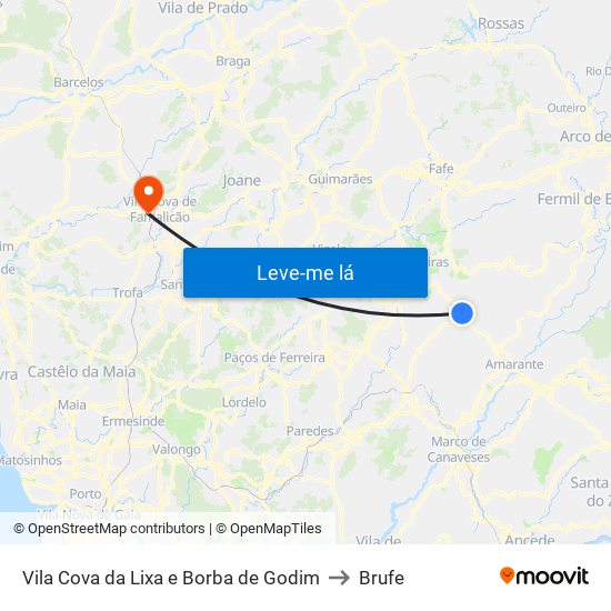 Vila Cova da Lixa e Borba de Godim to Brufe map