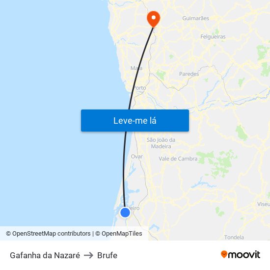 Gafanha da Nazaré to Brufe map