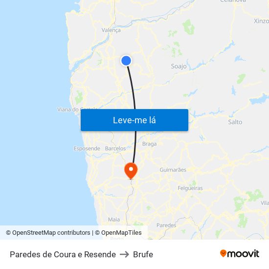 Paredes de Coura e Resende to Brufe map