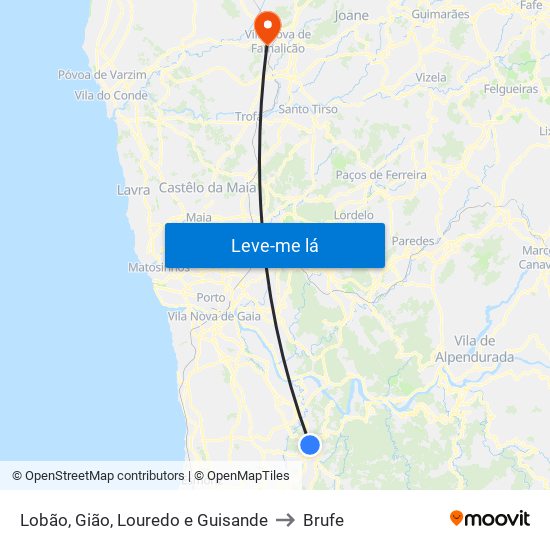 Lobão, Gião, Louredo e Guisande to Brufe map