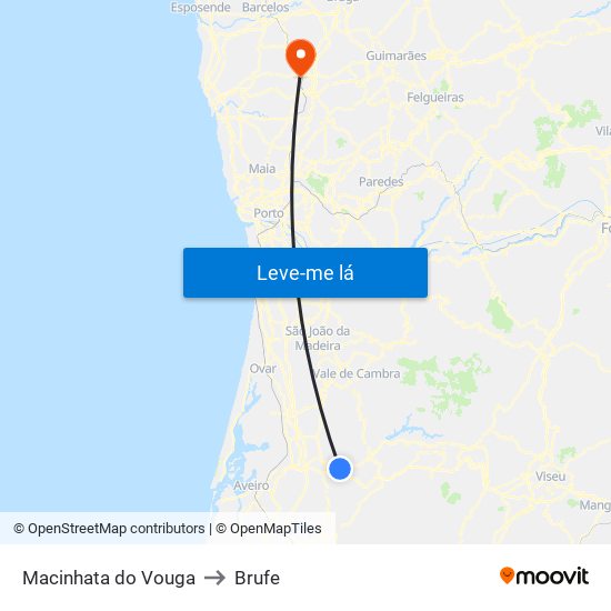 Macinhata do Vouga to Brufe map