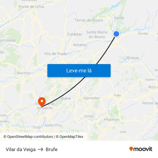 Vilar da Veiga to Brufe map