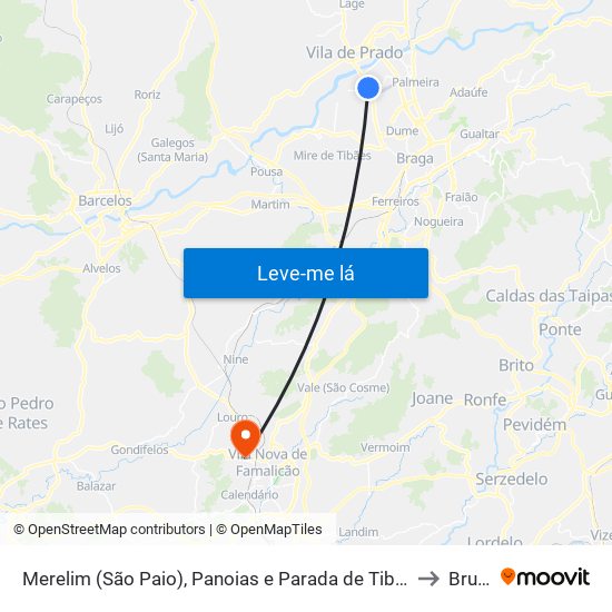 Merelim (São Paio), Panoias e Parada de Tibães to Brufe map