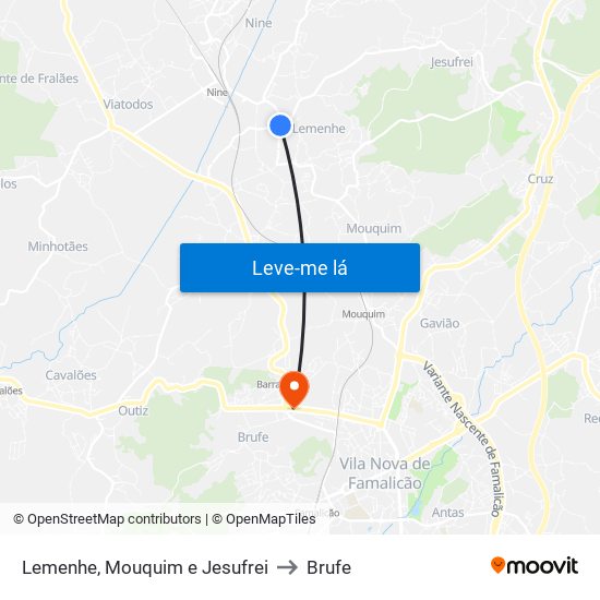 Lemenhe, Mouquim e Jesufrei to Brufe map