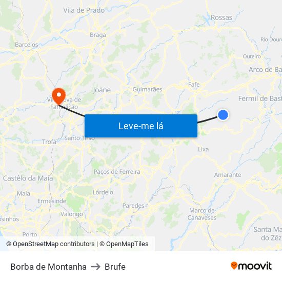 Borba de Montanha to Brufe map