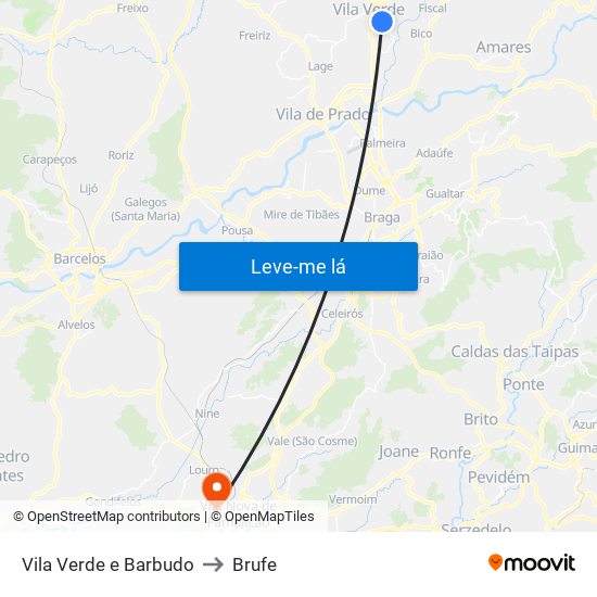 Vila Verde e Barbudo to Brufe map