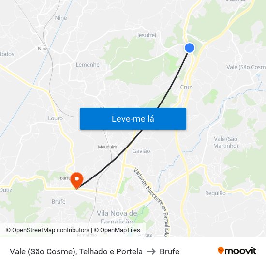 Vale (São Cosme), Telhado e Portela to Brufe map