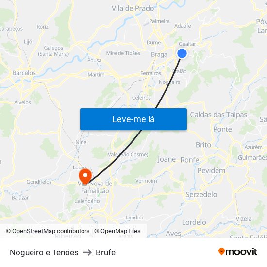 Nogueiró e Tenões to Brufe map