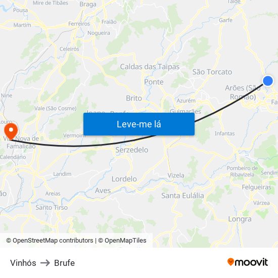 Vinhós to Brufe map