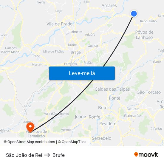 São João de Rei to Brufe map