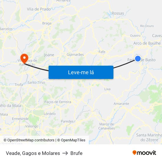 Veade, Gagos e Molares to Brufe map