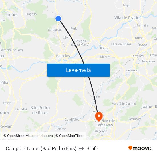 Campo e Tamel (São Pedro Fins) to Brufe map
