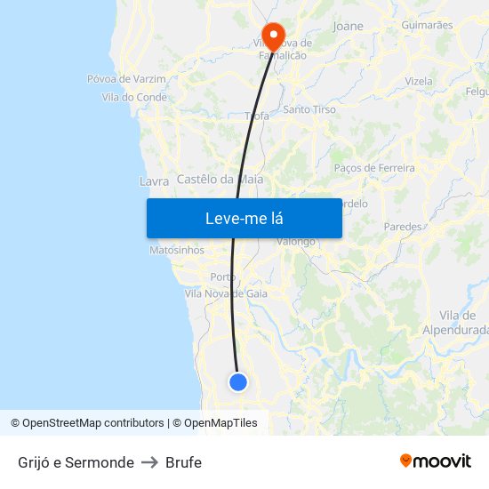 Grijó e Sermonde to Brufe map