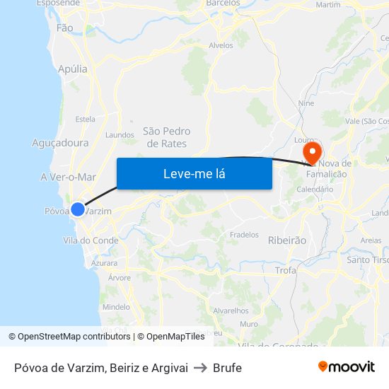 Póvoa de Varzim, Beiriz e Argivai to Brufe map