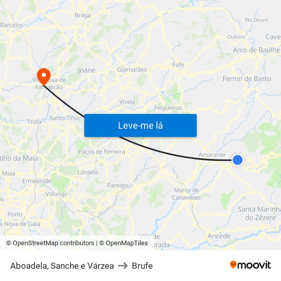 Aboadela, Sanche e Várzea to Brufe map