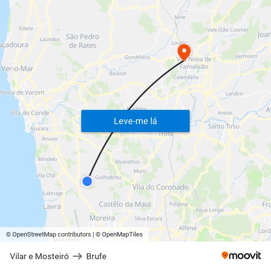 Vilar e Mosteiró to Brufe map