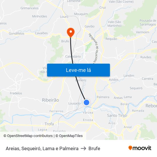 Areias, Sequeiró, Lama e Palmeira to Brufe map