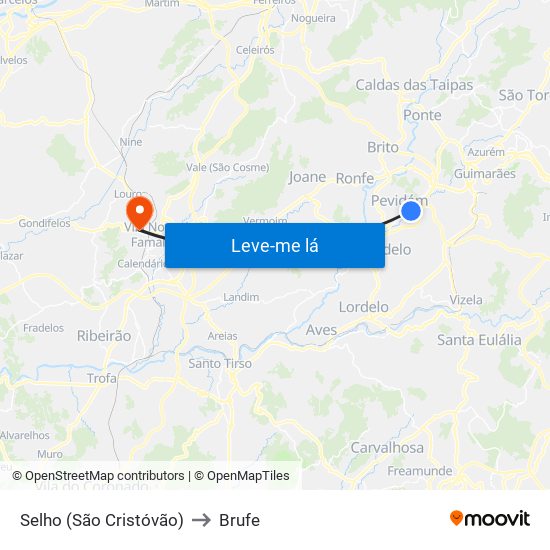 Selho (São Cristóvão) to Brufe map