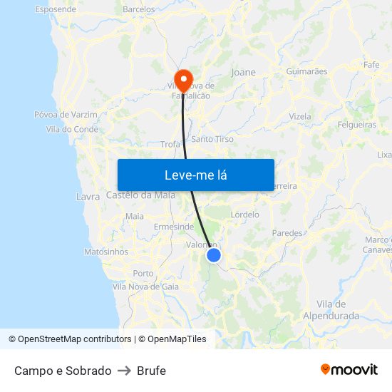 Campo e Sobrado to Brufe map