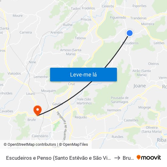 Escudeiros e Penso (Santo Estêvão e São Vicente) to Brufe map