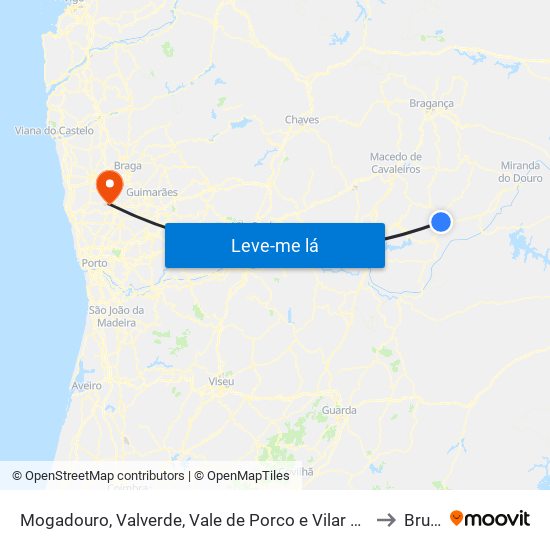 Mogadouro, Valverde, Vale de Porco e Vilar de Rei to Brufe map