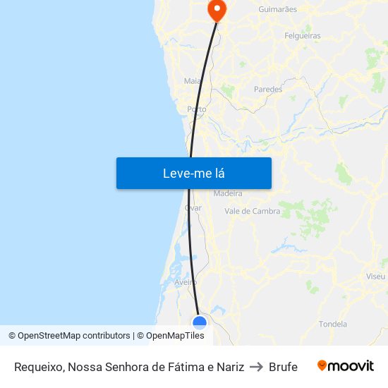 Requeixo, Nossa Senhora de Fátima e Nariz to Brufe map