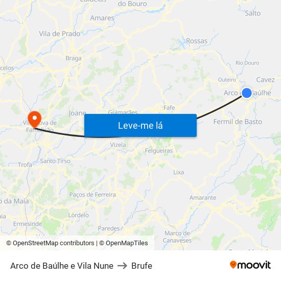 Arco de Baúlhe e Vila Nune to Brufe map