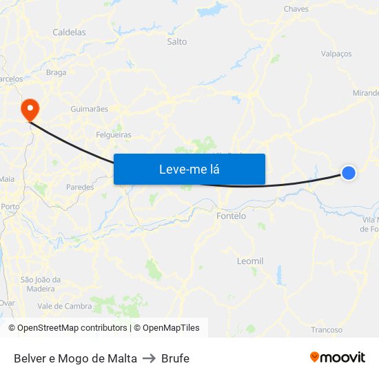Belver e Mogo de Malta to Brufe map