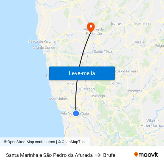 Santa Marinha e São Pedro da Afurada to Brufe map