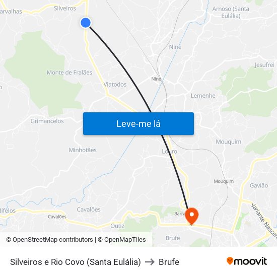 Silveiros e Rio Covo (Santa Eulália) to Brufe map