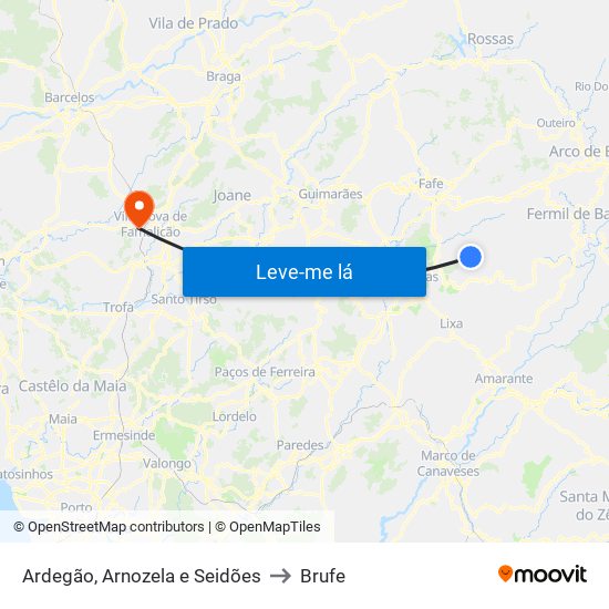 Ardegão, Arnozela e Seidões to Brufe map