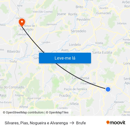 Silvares, Pias, Nogueira e Alvarenga to Brufe map