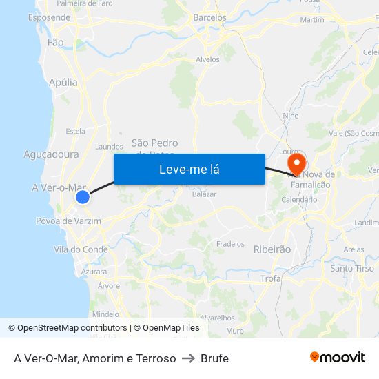 A Ver-O-Mar, Amorim e Terroso to Brufe map
