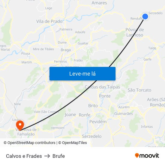 Calvos e Frades to Brufe map