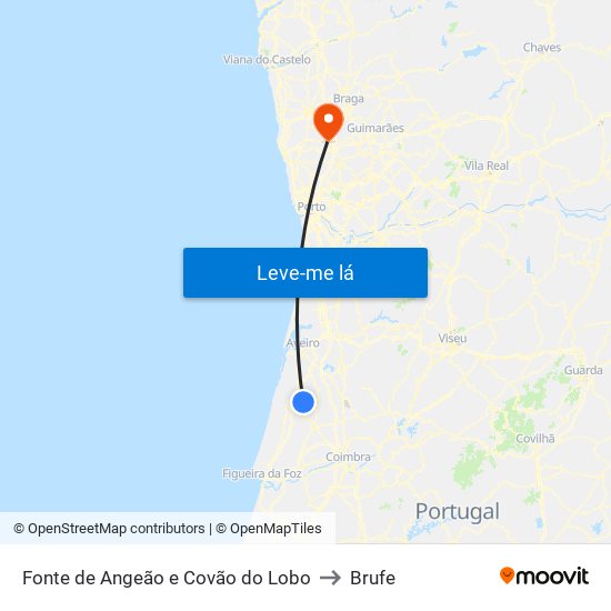 Fonte de Angeão e Covão do Lobo to Brufe map