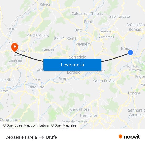 Cepães e Fareja to Brufe map