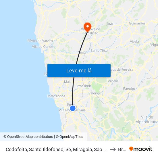 Cedofeita, Santo Ildefonso, Sé, Miragaia, São Nicolau e Vitória to Brufe map