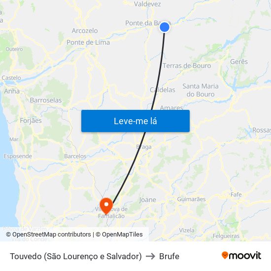 Touvedo (São Lourenço e Salvador) to Brufe map