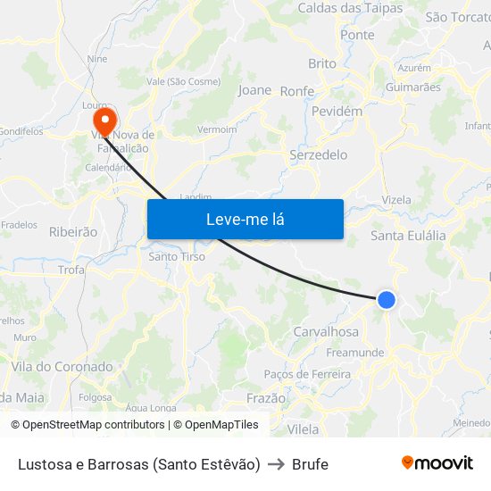 Lustosa e Barrosas (Santo Estêvão) to Brufe map