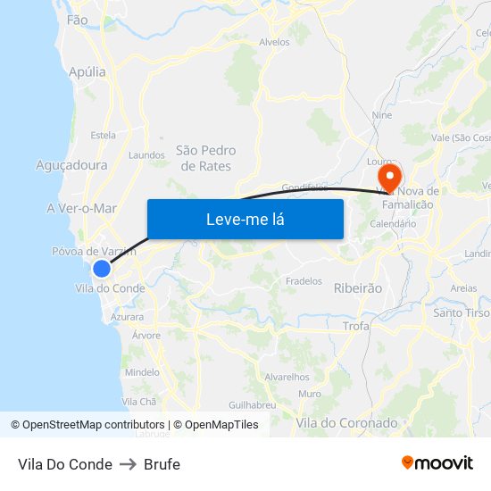 Vila Do Conde to Brufe map