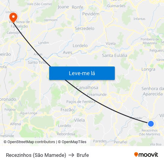 Recezinhos (São Mamede) to Brufe map